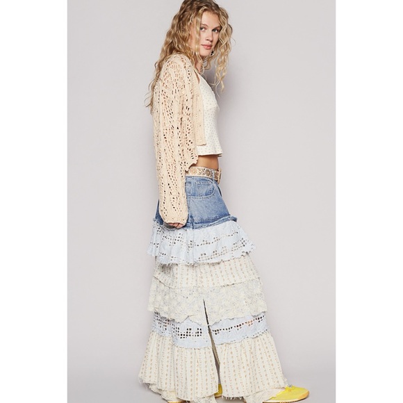 POL Cream and Blue Ruffle Layered Maxi Skirt - Picture 7 of 9